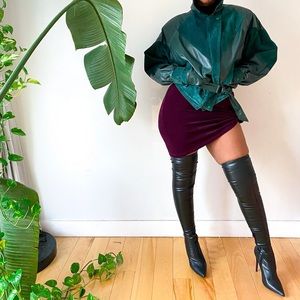 Vintage green leather suede coat.